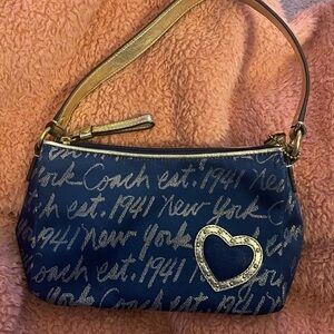 Coach Navy and Gold Shoulder Bag